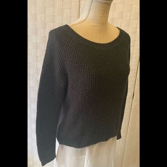 Navy scoop neck knit sweater Medium - Picture 2 of 7